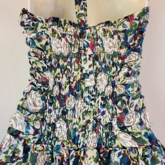 Y2K Papaya Babydoll Halter Neck Tank Top Smoked Boddy RUffle Zip Women S Retro - Picture 11 of 14